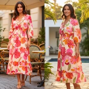 Gold & Silver Paris Women’s Floral Print Long Dress Spring Multicolor One Size